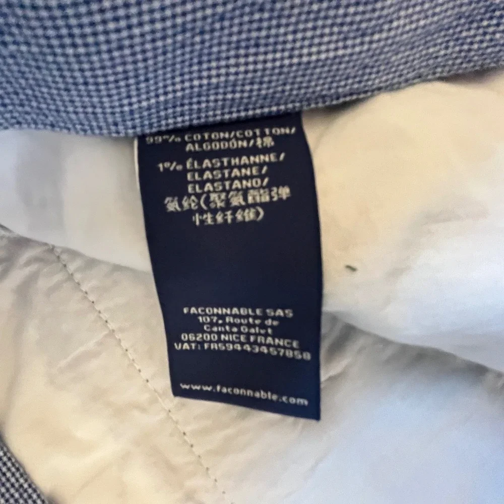 Faconnable Matelot Mens 36 Seersucker Pants Blue White Textured Cotton Trousers